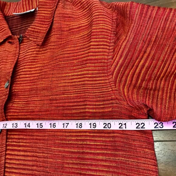 Chico's Design Women's Woven Linen Burnt Orange Button-up Shirt Size L Lagenlook - Picture 9 of 11